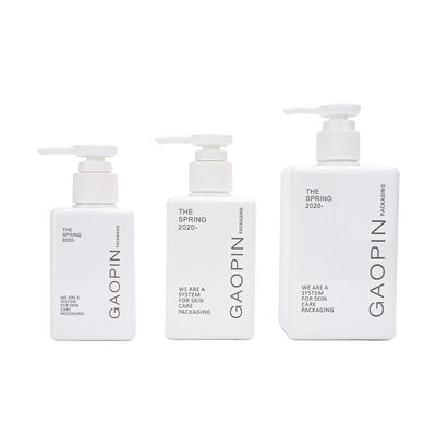 पंप के साथ स्क्वायर शैम्पू बॉडी वॉश बोतलें 280 मिलीलीटर सफेद शैम्पू की बोतलें